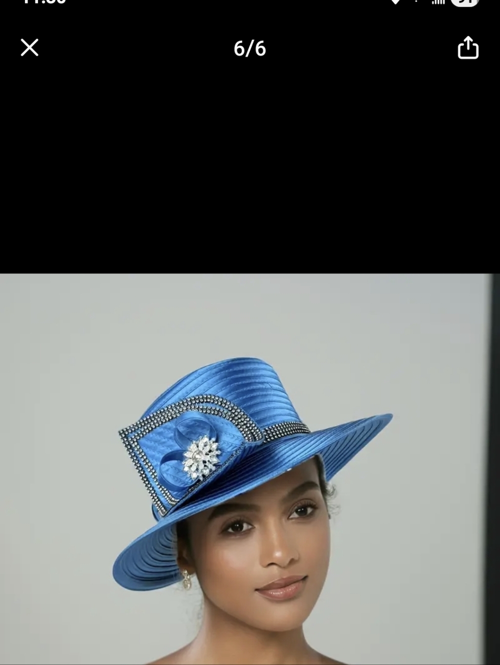 Women's Sapphire Blue Dress Hat with Decorative Brooch